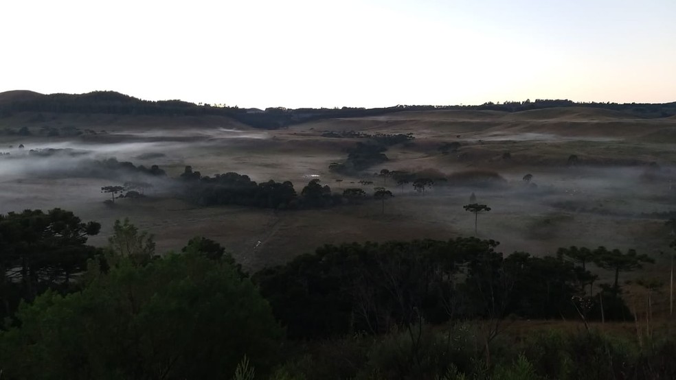 Amanhecer registrou mínimas abaixo de 5°C em São Joaquim — Foto: Wagner Urbano/ NotiserraSC