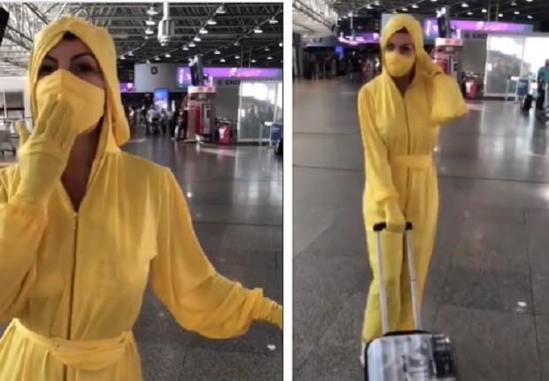 Claudia Lira usa macacão descartável para viagem de avião (Foto: Reprodução/Instagram)
