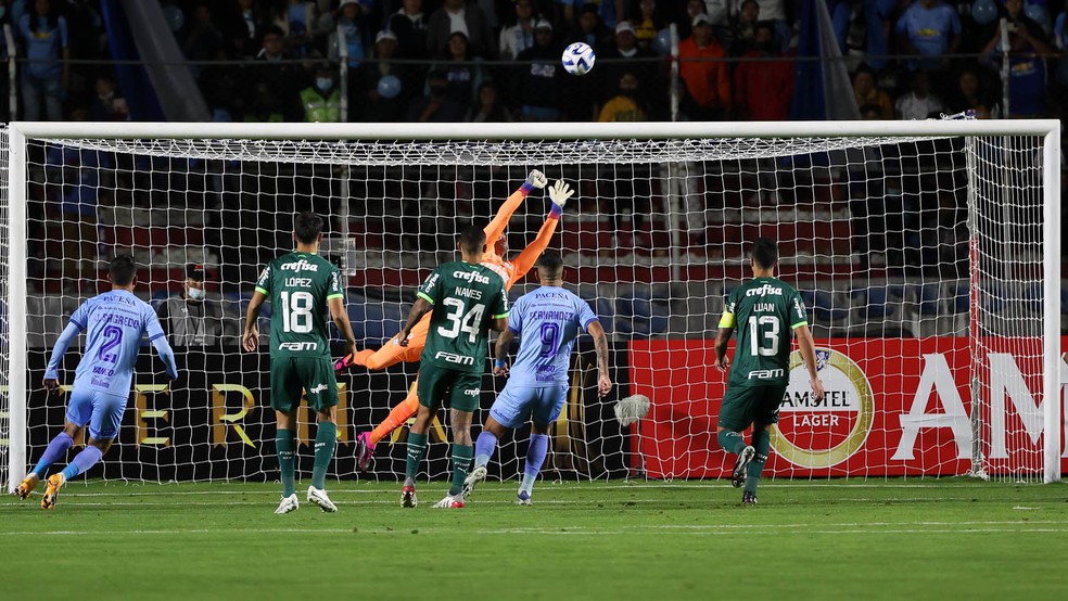 Marcelo Lomba teve trabalho na derrota do Palmeiras para o Bolívar — Foto:  Cesar Greco/Palmeiras