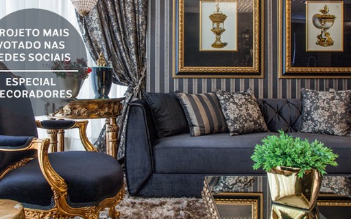 Dourado e preto criam decoração elegante no apartamento de 130 m²
