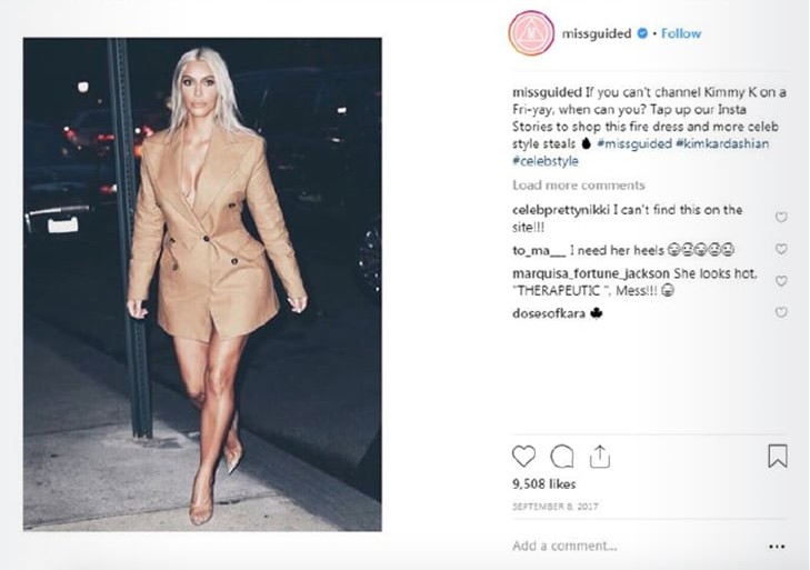 A imagem da socialite Kim Kardashian sendo utilizando no post de uma marca que será processada por ela, segundo o site TMZ (Foto: Instagram)