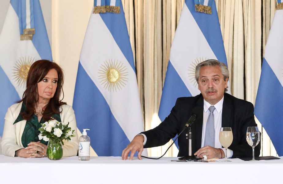 A vice-presidente Cristina Kirchner e o presidente da Argentina, Alberto Fernández