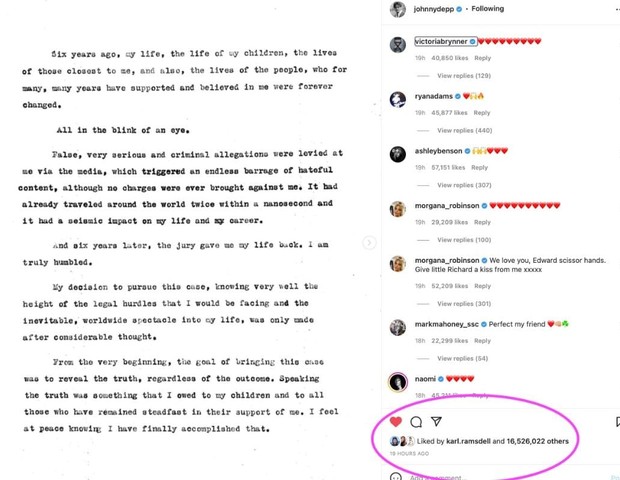Jason Momoa irrita internautas por curtir pronunciamentos de Johnny Depp e Amber Heard (Foto: Instagram)