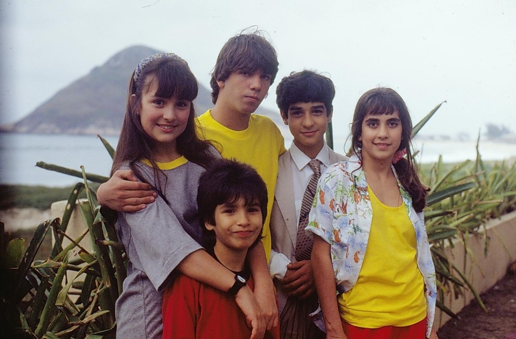 Igor Lage, Gabriela Duarte, Marcelo Faria, Henrique Farias e Carol Machado em 'Top Model', 1989 — Foto:  Nelson Di Rago/Globo