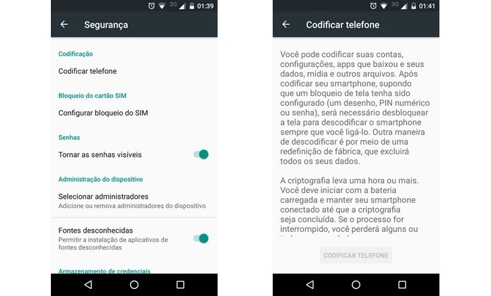 Android permite encriptar todos os arquivos e apps (Foto: Reprodução/Raquel Freire)