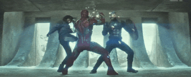 Bucky Barnes, Homem de Ferro e Capitão América lutam em cena do trailer de 'Capitão América: Guerra Civil' (Foto: Reprodução/Youtube/Jimmy Kimmel Live)