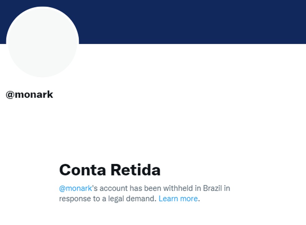 Aviso de que conta de Monark no Twitter foi retida no Brasil — Foto: Reprodução/Twitter