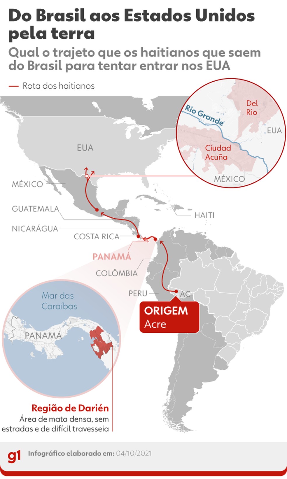 Mapa mostra como é o trajeto do Brasil até os EUA que é percorrido por imigrantes — Foto: Kayan Albertin/G1