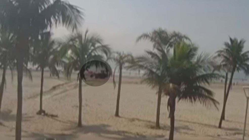 Imagem de câmera de segurança flagrou momento em que banhista é atropelada por trator na praia em São Vicente (SP) — Foto: Reprodução