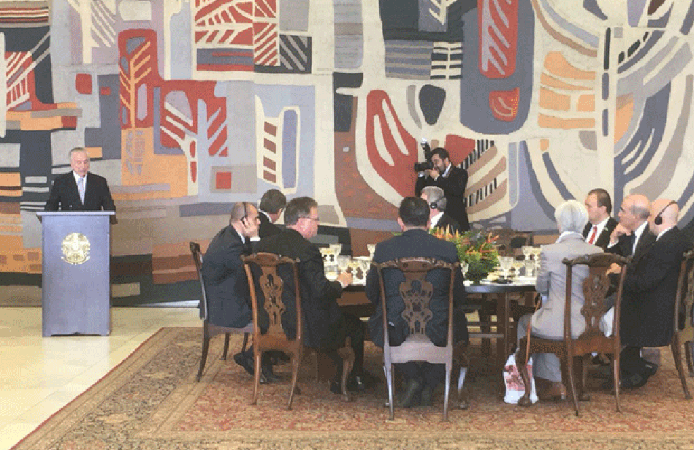 Discurso de Temer durante almoço no Itamaraty com Gjorge Ivanov (Foto: Marcos Silva/TV Globo)