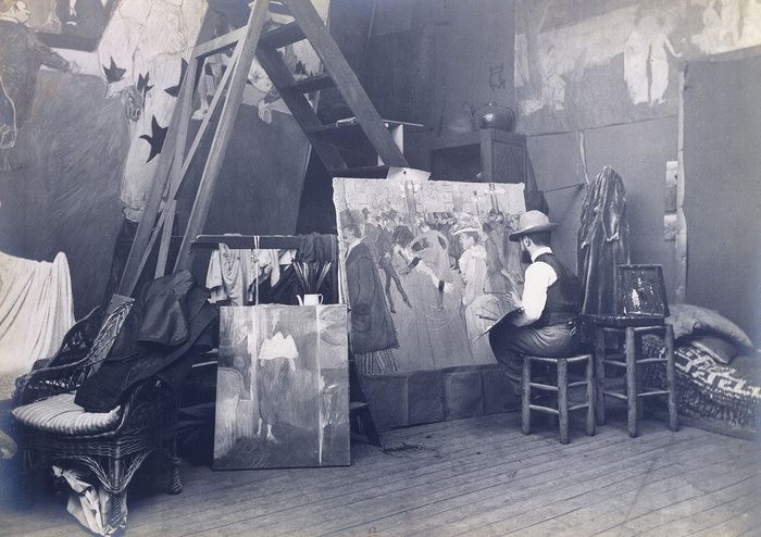 Tolouse-Lautrec pintando Au Moulin Rouge, La Danse, em 1895. (Foto: Reprodução)