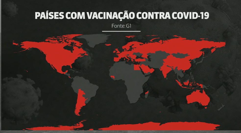 Mapa mostra países que começaram a vacinação contra Covid-19 — Foto: Arte/GloboNews