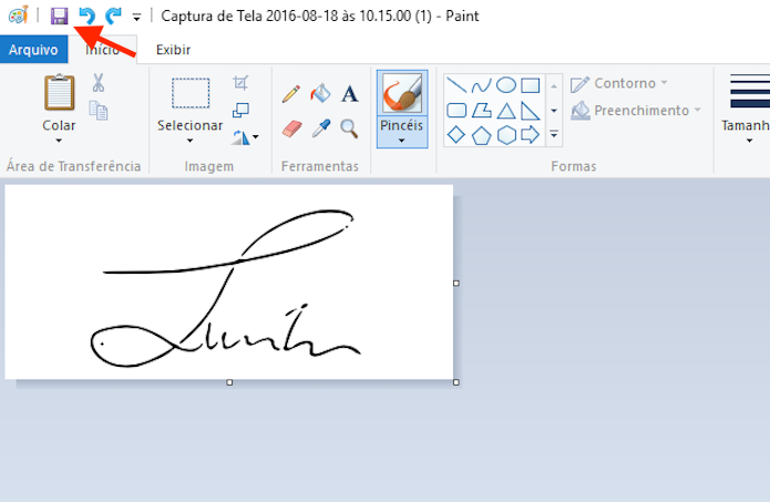 Cortando a assinatura escaneada em formato retangular no Paint do Windows (Foto: Reprodução/Marvin Costa)