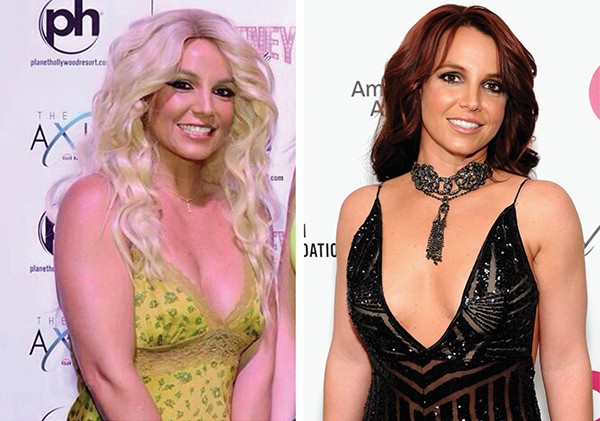Britney Spears em foto feita por Adore Delano e em evento em março deste ano (Foto: Reprodução Twitter / Getty Images)