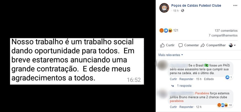 Redes sociais do Vulcão foram tomadas por comentários de torcedores e moradores de Poços — Foto: Reprodução Facebook