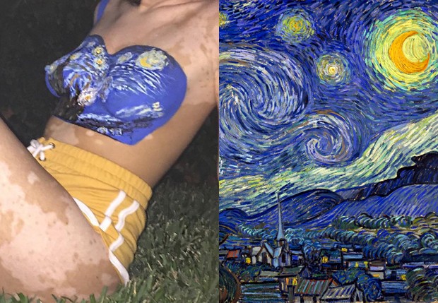 Ashley Soto reproduziu 'A Noite Estrelada', de Vincent Van Gogh, em seu corpo (Foto: Reprodução)