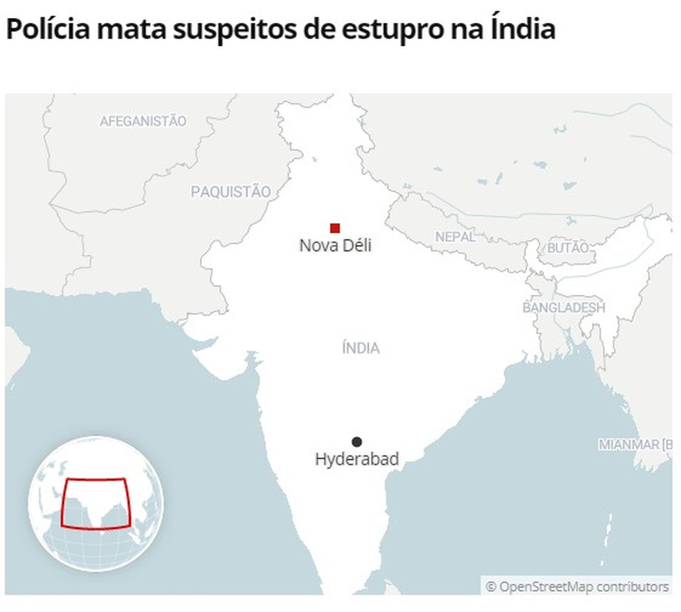 Mapa mostra localização de Hyderabad — Foto: G1 