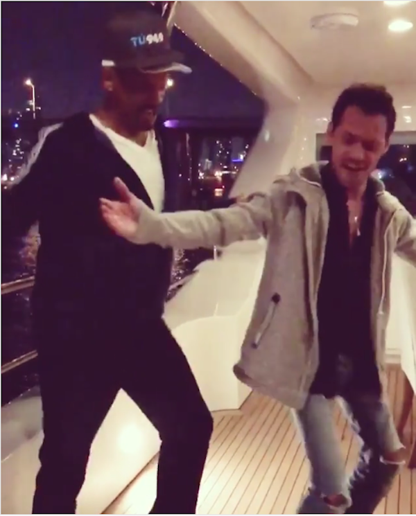 A aula de salsa dada pelo cantor e dançarino Marc Anthony ao ator Will Smith (Foto: Instagram)