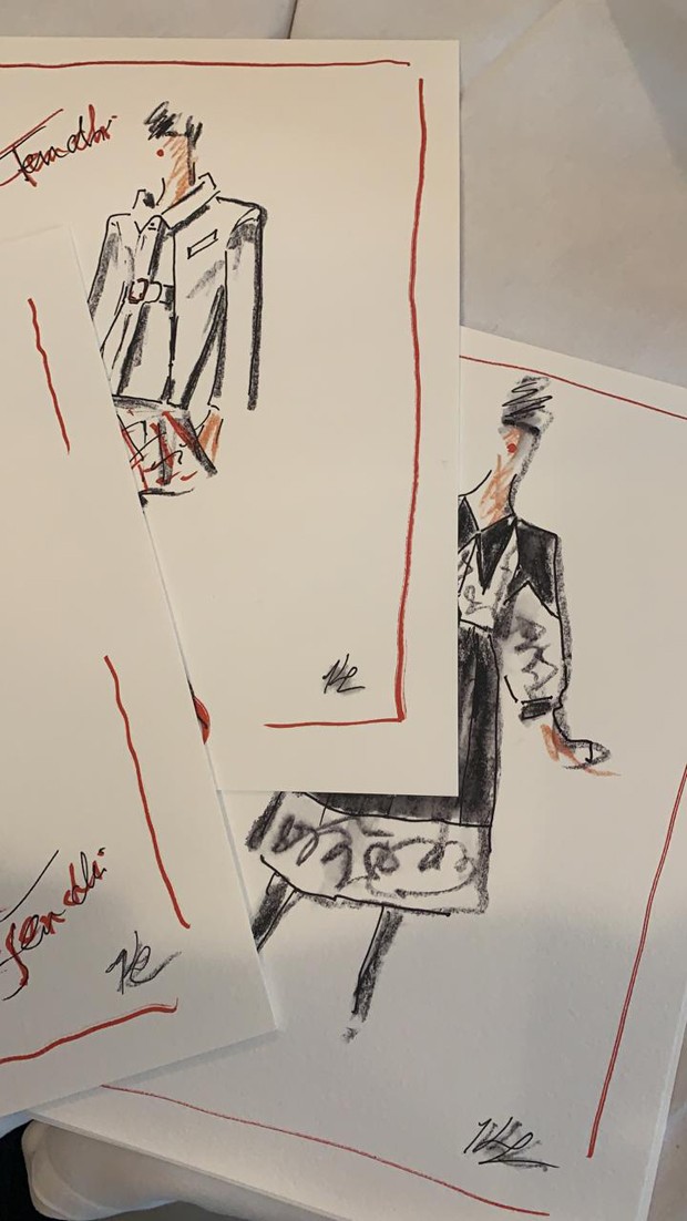 Os últimos croquis de Karl Lagerfeld para a Fendi (Foto: Marie Claire)