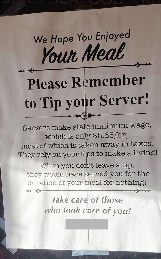 Cartaz afixado em restaurante 