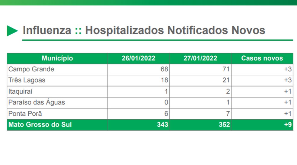 Mato Grosso do Sul registrou 352 casos de influenza A H3N2  — Foto: SES/ Reprodução