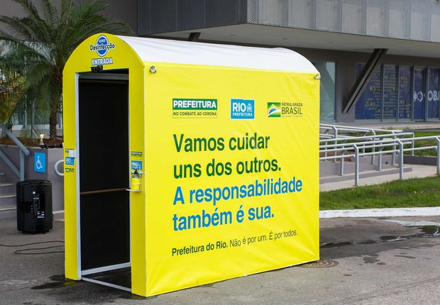 Hospital de campanha do Riocentro terá duas cabines de desinfecção.  (Foto: Marcelo Piu / Prefeitura do Rio)