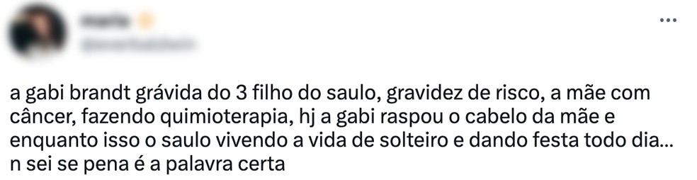 Internauta comentou sobre situa&ccedil;&atilde;o atual de Gabi Brandt e tweet viralizou &mdash; Foto: Reprodu&ccedil;&atilde;o / Twitter
