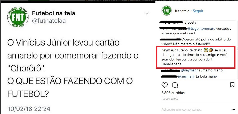 Neymar defende Vinicius Junior (Foto: Reprodução)