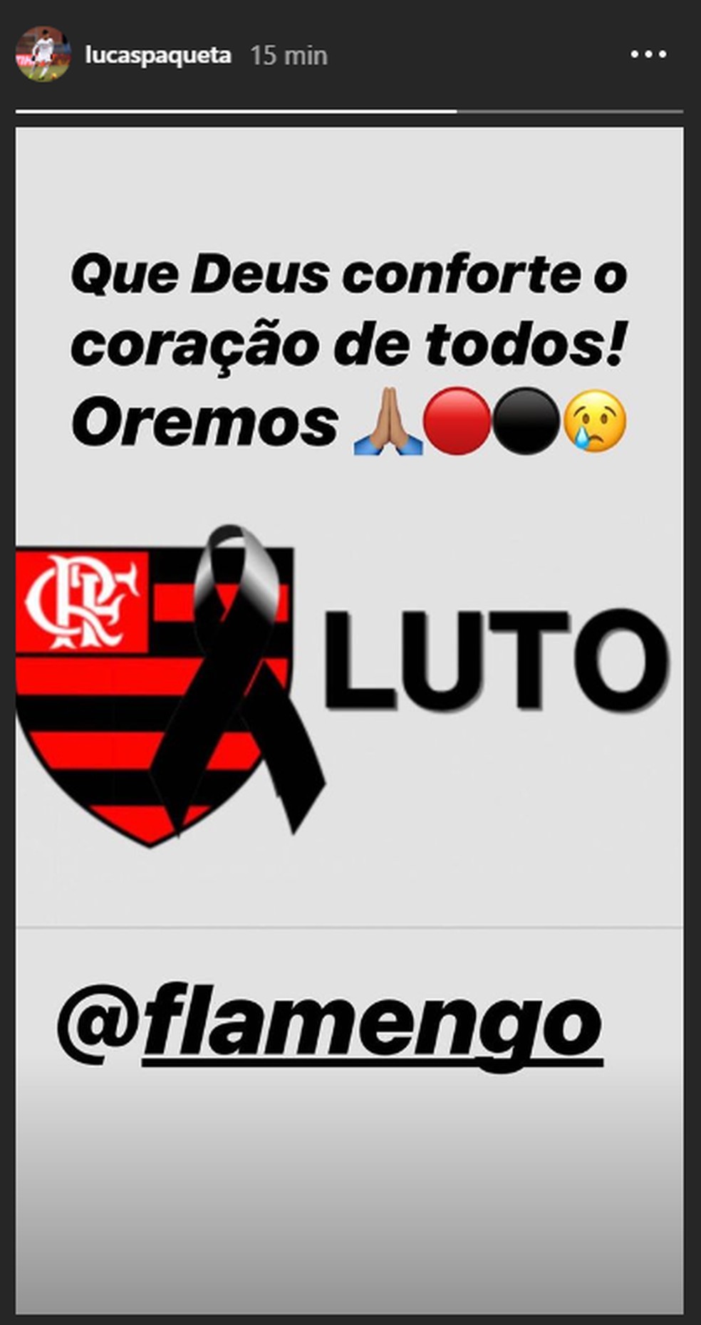 Post Lucas PaquetÃ¡ TragÃ©dia Ninho do Urubu Flamengo â?? Foto: ReproduÃ§Ã£o Instagram