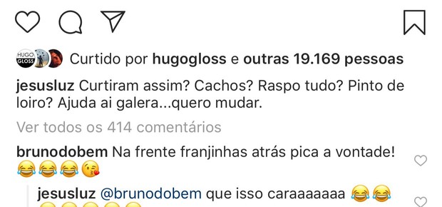 Comentário de Bruno no post de Jesus Luz (Foto: Reprodução/ Instagram)