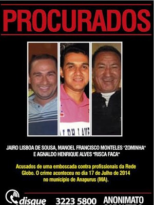 Três pessoas estão sendo procuradas por envolvimento no caso (Foto: Divulgação/Disque-Denúncia)