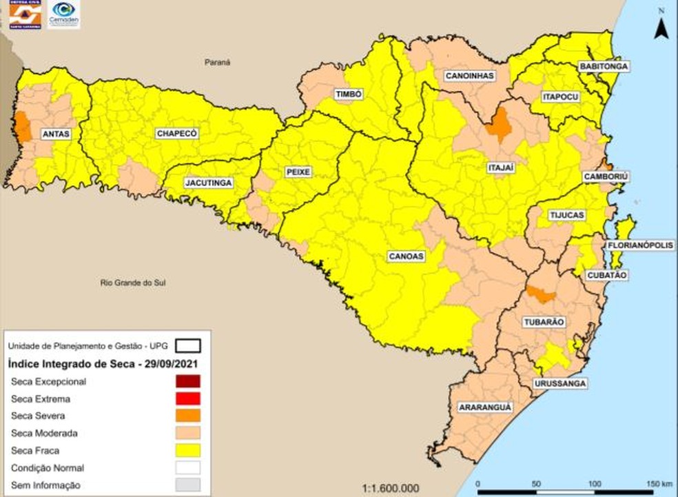 Índice Integrado de Seca em Santa Catarina — Foto: Defesa Civil/Divulgação