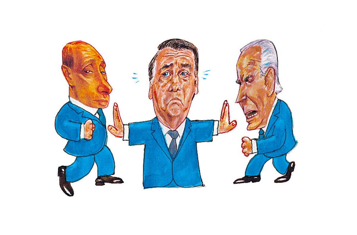 Bolsonaro diz ter “solução" para Guerra na Ucrânia. De um lado a Rússia e do outro Ucrânia, apoiada por Biden (EUA) — Foto: Chico Caruso