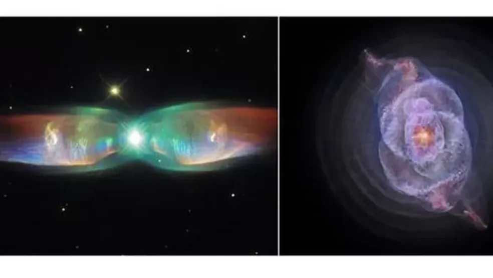 À esquerda: Nebulosa do Jato Duplo; à direita: Nebulosa do Olho de Gato — Foto: J. SCHMIDT/NASA/ESA/HUBBLE LEGACY ARCHIVE/CHANDRA