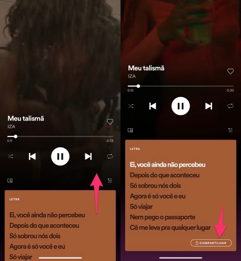É possível compartilhar letras de músicas do Spotify nas redes sociais — Foto: Reprodução/Marvin Costa