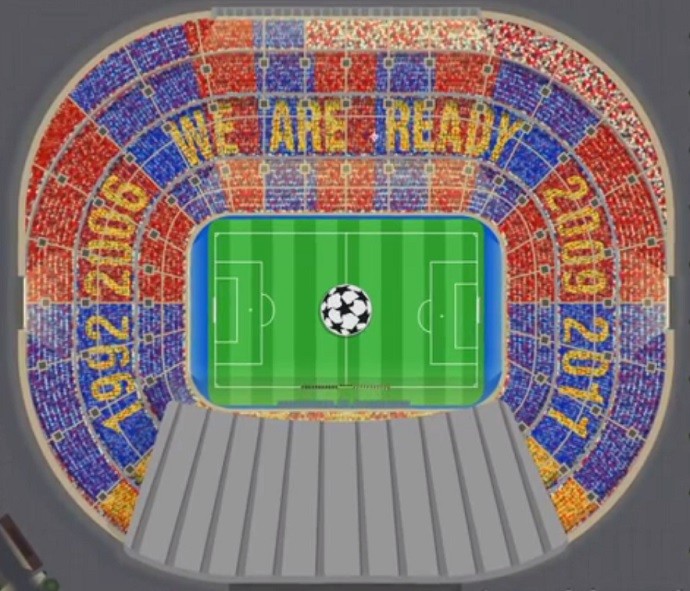 Mosaico Barcelona Camp Nou Bayern de Munique (Foto: Reprodução de vídeo)