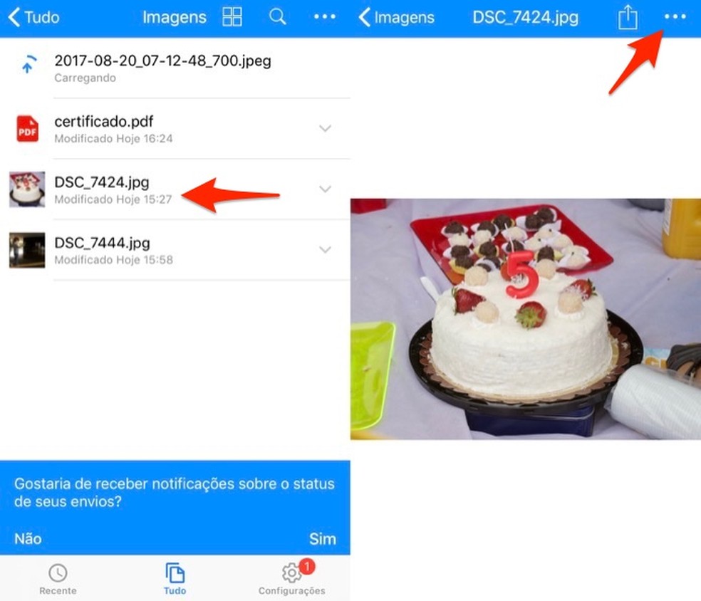 Ação para ver opções para um arquivo no aplicativo do serviço Amazon Drive — Foto: Reprodução/Marvin Costa