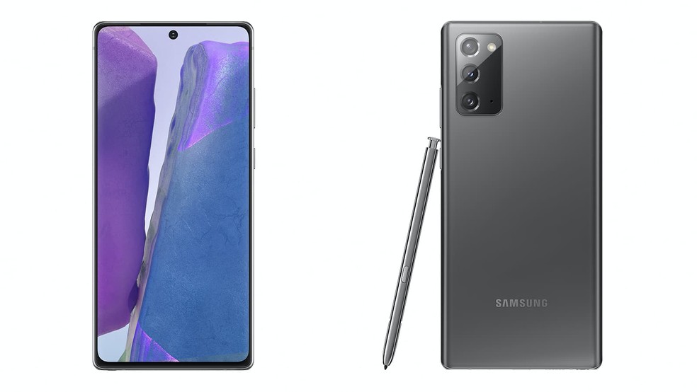Galaxy Note 20 tem tela grande e três câmeras na parte traseira — Foto: Reprodução/Samsung