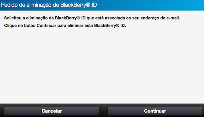 Confirme que deseja apagar a sua conta BlackBerry (Foto: Reprodução/Helito Bijora)