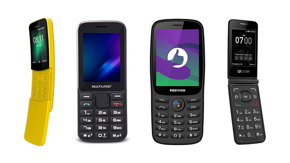 Nokia 8110, Multilaser Zapp, Positivo P70S e Alcatel Go Flip 2 são alguns dos celulares com KaiOS — Foto: Divulgação/KaiOS