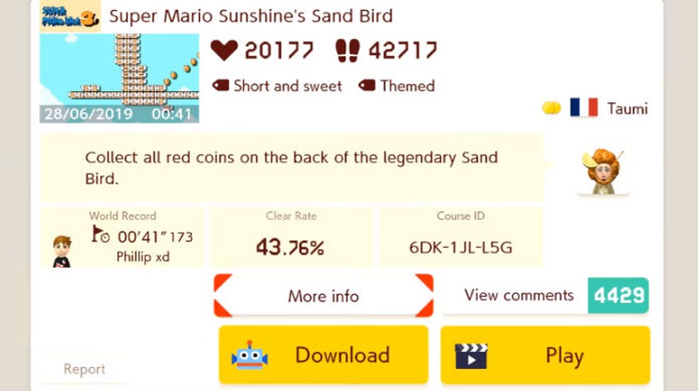 Super Mario Maker 2: Fase do pássaro de areia de Mario Sunshine — Foto: Reprodução / Thomas Schulze