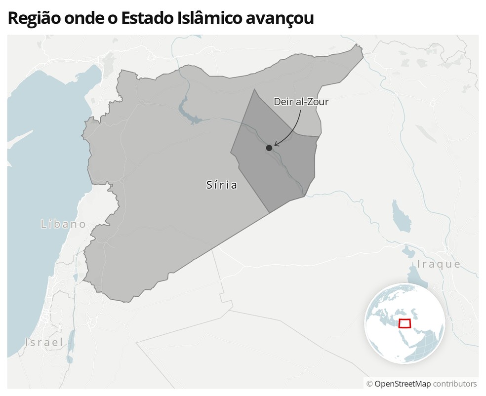 Mapa mostra região da Síria onde o Estado Islâmico avançou — Foto:  G1