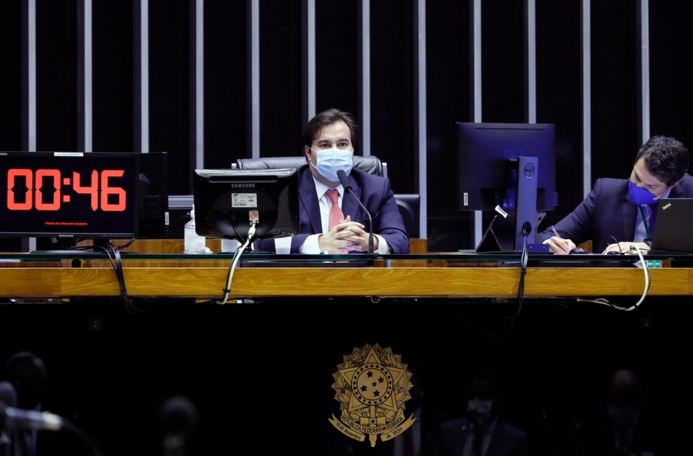 Rodrigo Maia (DEM-RJ) conduz sessão remota da Câmara dos Deputados nesta terça-feira (23) — Foto: Najara Araujo/Câmara dos Deputados