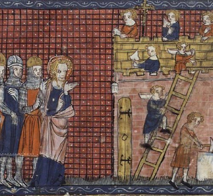 Vitral representando Valentim e seu discípulos (Reprodução/Wikimedia Commons)