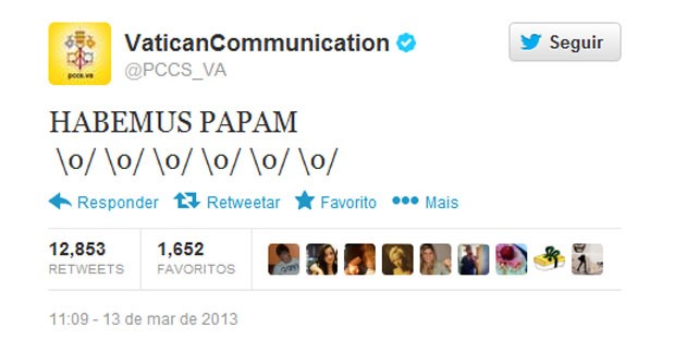 Comunicação do Vaticano usa emoticons no anúncio do Papa Francisco (Foto: Reprodução)