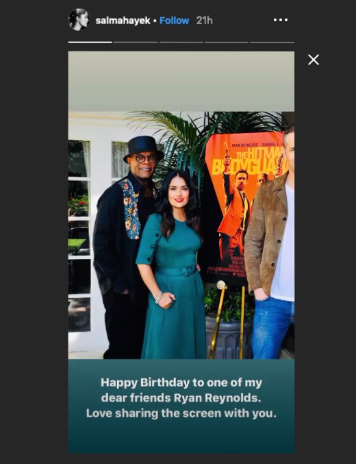 Um dos registros compartilhados por Salma Hayek no Instagram para celebrar o aniversário de Ryan Reynolds (Foto: Instagram)