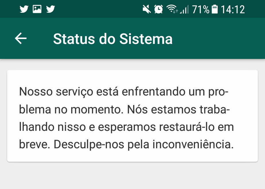 WhatsApp fora do ar: 'nosso serviço está enfrentando um 