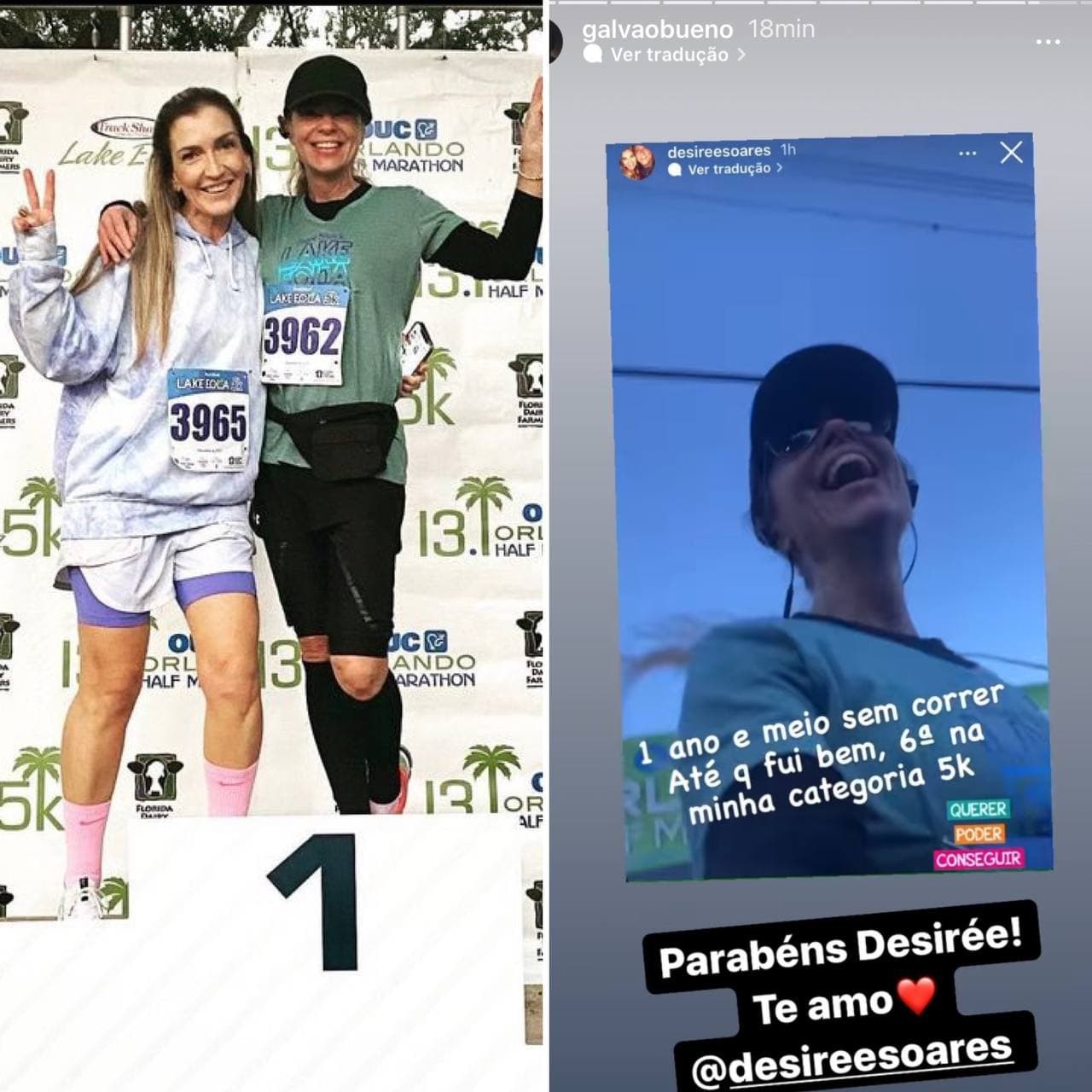 Desirée Soares corre meia maratona de Orlando e Galvão Bueno se declara (Foto: Reprodução / Instagram)
