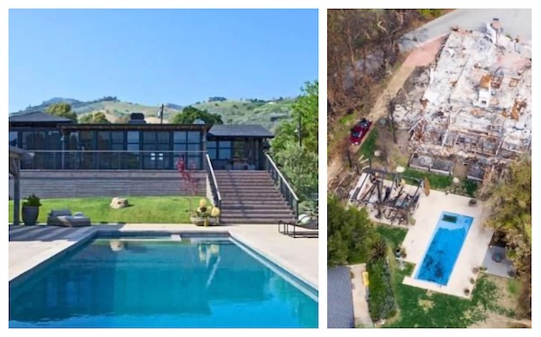A casa na qual viveram Miley Cyrus e Liam Hemsworth antes e depois de ser destruída pelos incêndios que antigiram o estado da Califórnia em 2018 (Foto: Divulgação)