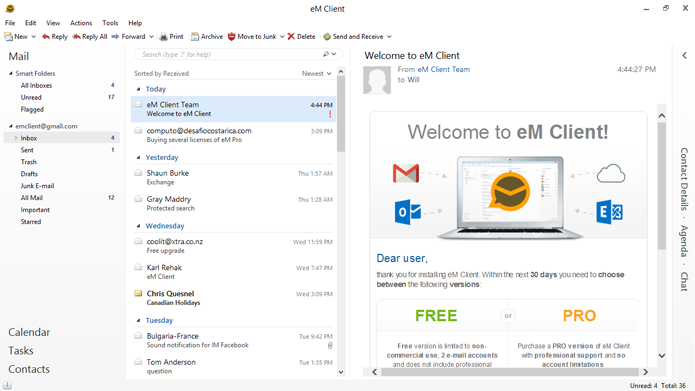 eM Client tem aspecto semelhante ao Outlook (Foto: Divulgação/eM Client)